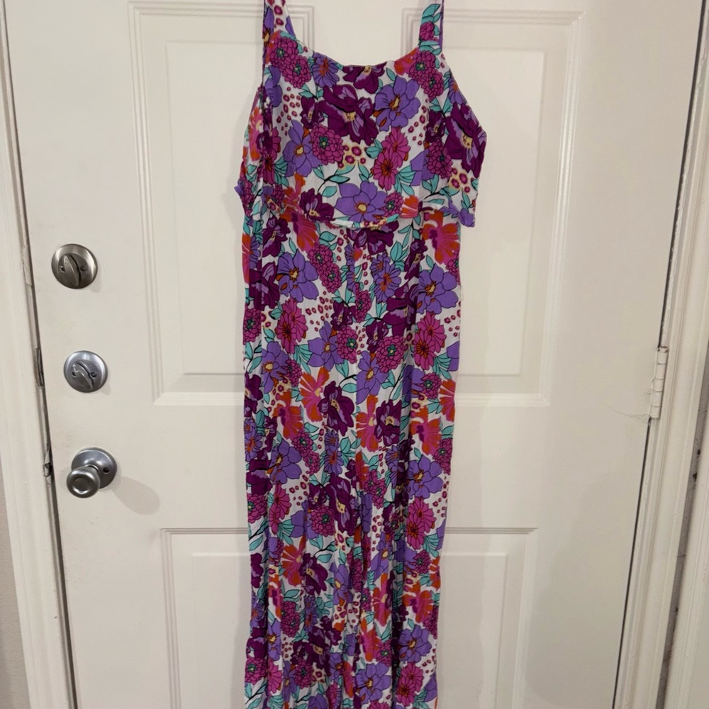 Floral Maxi Dress with Purple and Red Accents